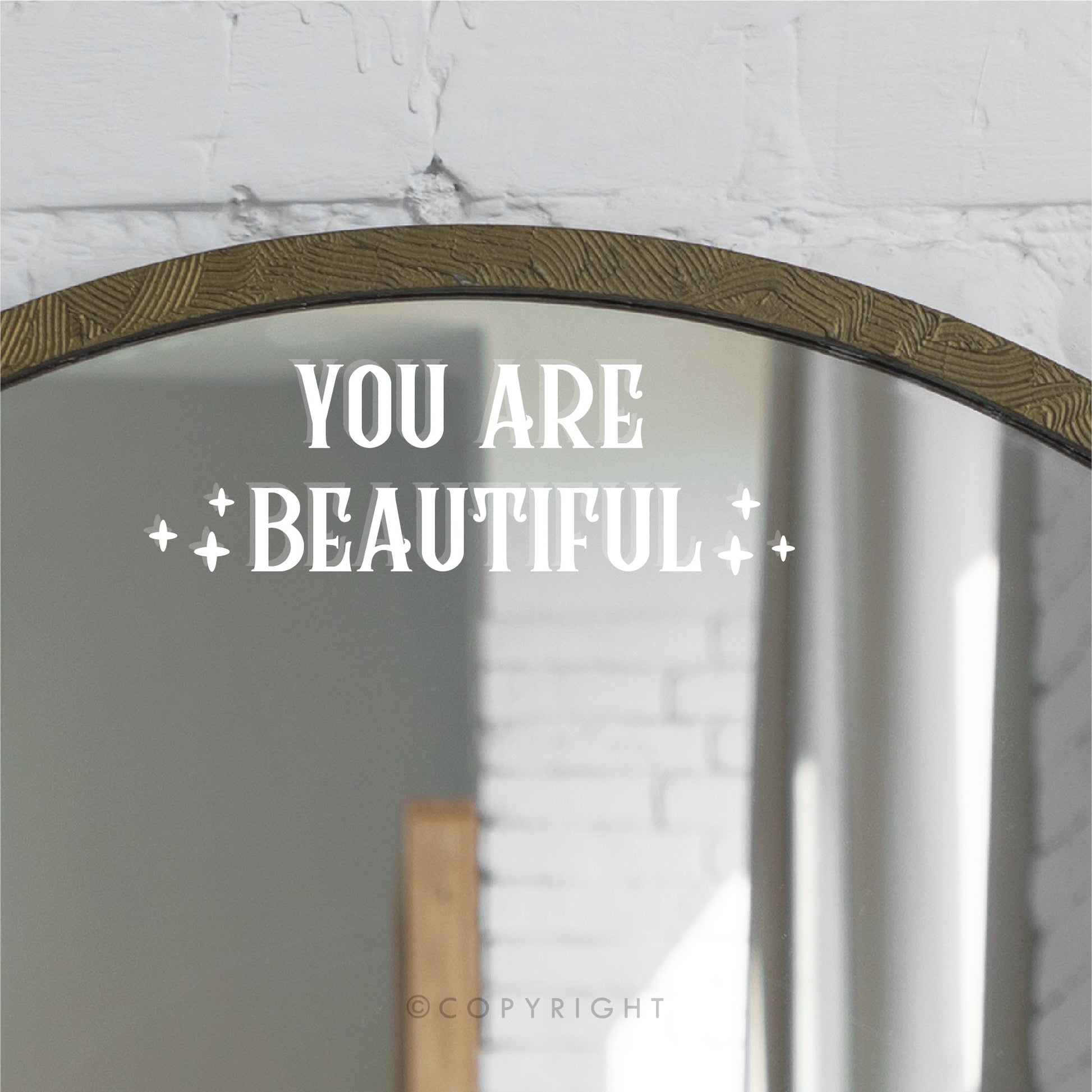 You Are Beautiful With Stars Positive Affirmation Decal Motivational Quote Vinyl Sticker Transfer Words Mirror Decal Salon Decor