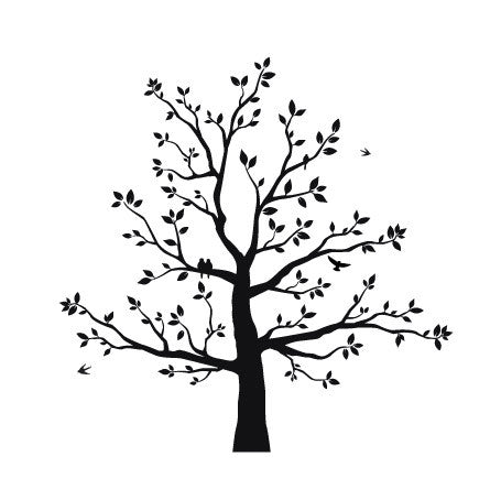 Large Tree Wall Sticker Design with Perched Birds in Branches and Leaves