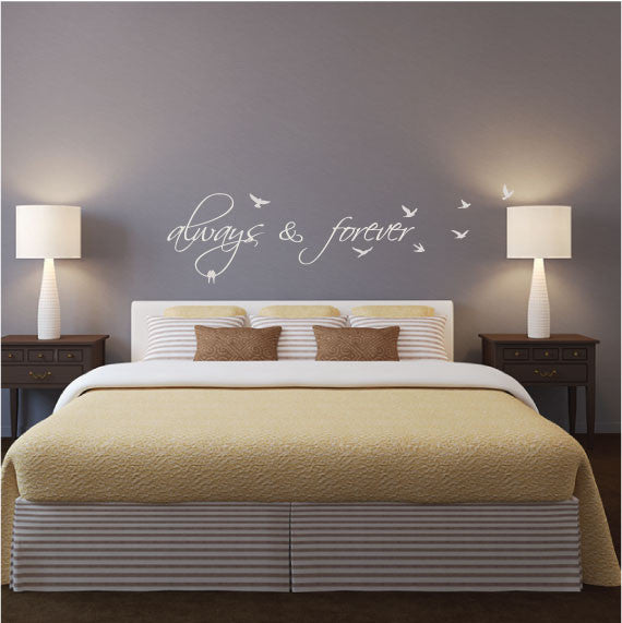 Wall Sticker Bedroom Love Quote - Always and Forever with flying birds