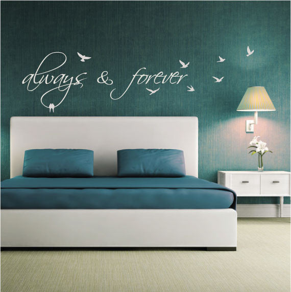 Wall Sticker Bedroom Love Quote - Always and Forever with flying birds