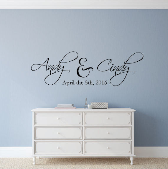 Custom Wedding Wall Sticker Quote - Names and Dates