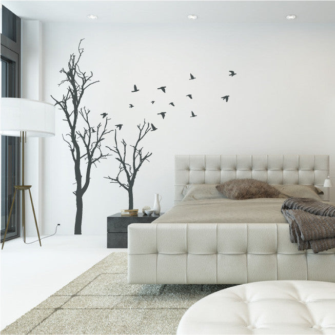 Wall Decal Large Dead Tree Design with Flock of Flying Birds