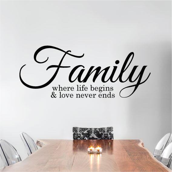 Wall Sticker Quote - Family Where Life Begins and Love Never Ends