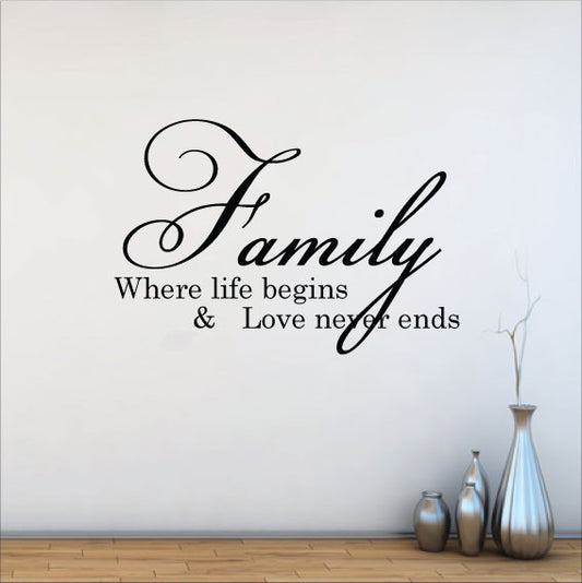 Wall Sticker Quote - Family Where Life Begins and Love Never Ends