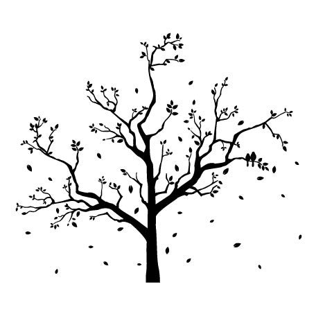  Large Tree Wall Sticker Design with Falling Leaves and Flying Birds