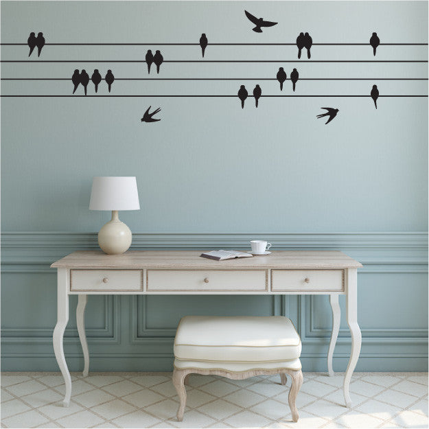 Perched birds sitting on a wires wall sticker design