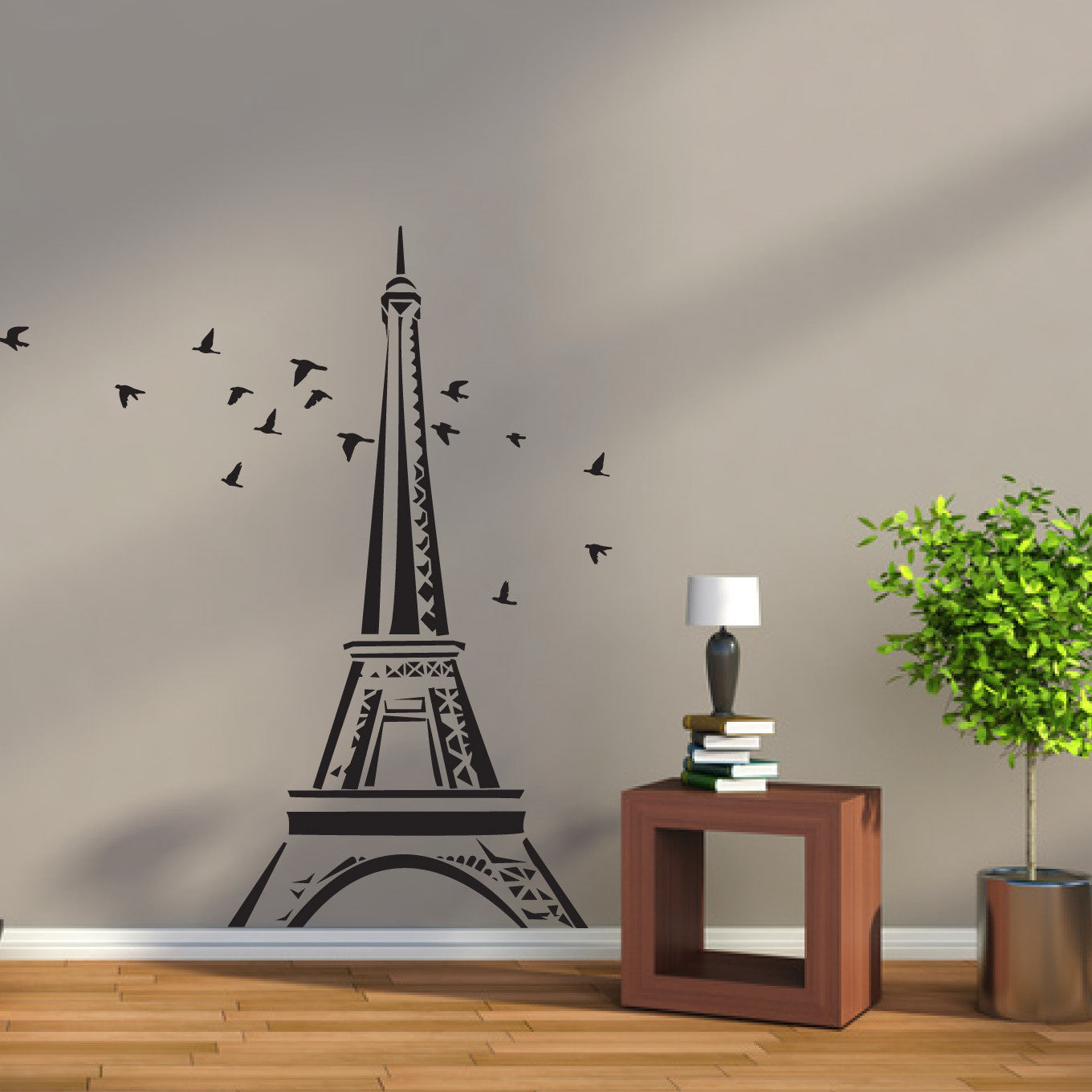 Wall Decal Paris Décor Eiffel Tower with Flock of Flying Birds