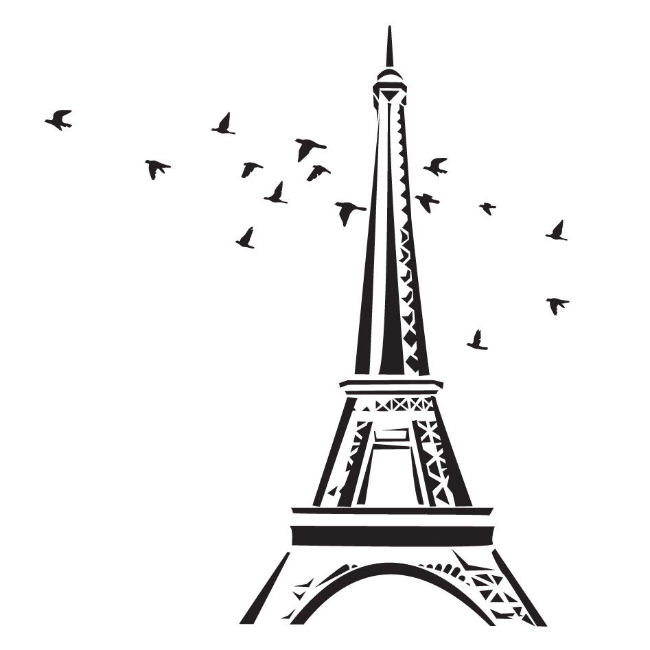 Wall Decal Paris Décor Eiffel Tower with Flock of Flying Birds