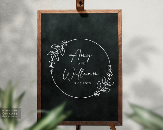 Personalised Wedding Welcome Sign Decal - Floral Wreath Design